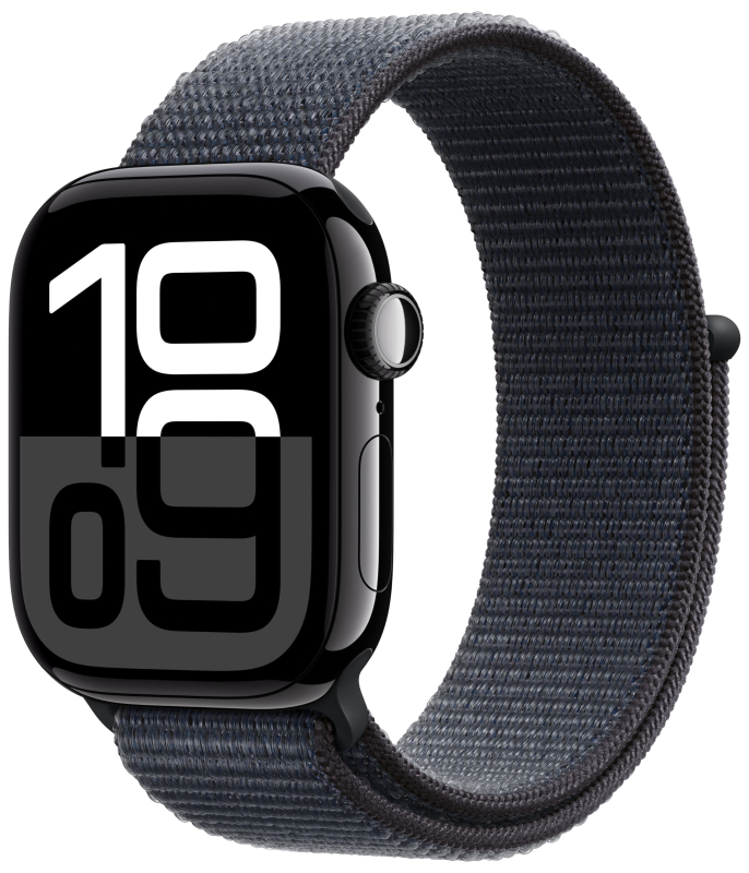 Apple Watch Series 10, 42 мм, алюминий цвета «черный глянец», спортивный браслет цвета "Ink" (MWWG3)