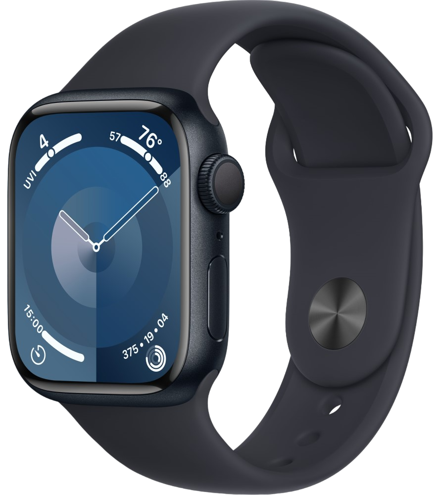 Apple Watch Series 9 GPS 45мм корпус из алюминия Темная ночь + ремешок Sport Band Темная ночь, размер M/L (MR9A3)