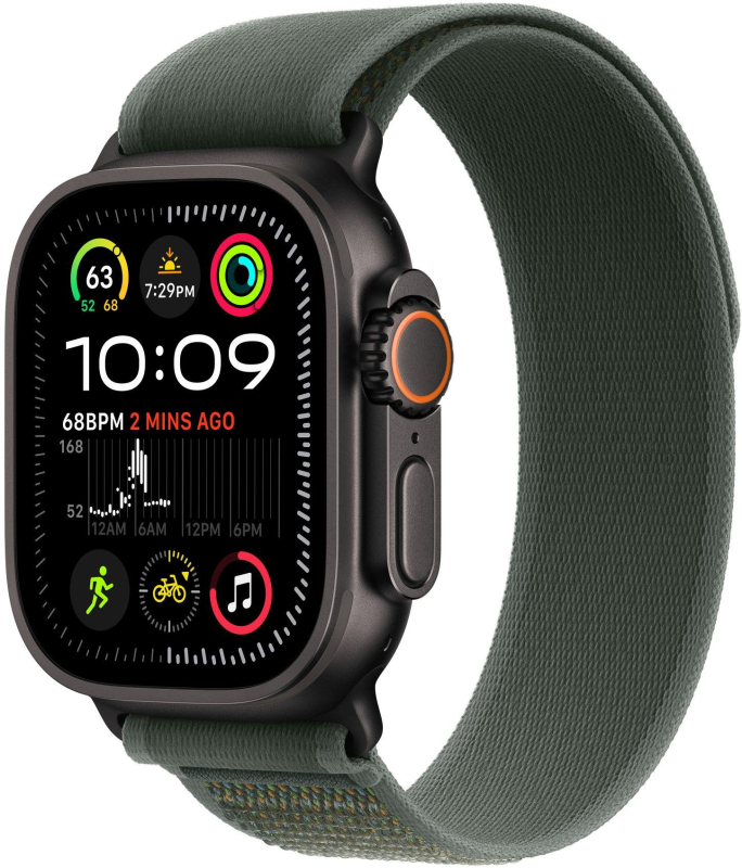 Ремешок Apple 49 мм Trail Loop, зеленого цвета, черный титан, размер M/L