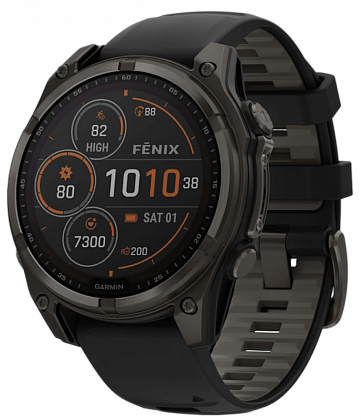 Garmin Fenix 8 Solar Sapphire DLC 47мм Серые с черным ремешком