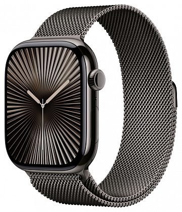 Apple Watch Series 10, 46 мм, корпус из титана цвета сланцевый титан, спортивный ремешок цвета «миланская петля» сланцевый M/L